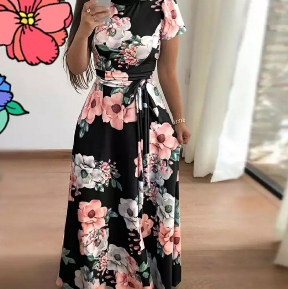 Black with flower print summer dress